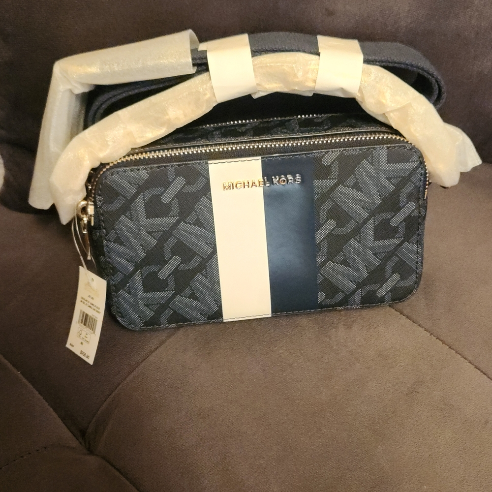 Michael Kors Navy and Gray Monogram Crossbody